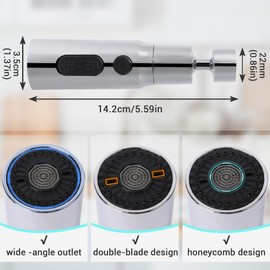 Tap Attachment Swivelling 22 mm, Swivel Tap Attachment Kitchen, Tap Kitchen Attachment Swivelling Black, 360° Rotatable with 3 Modes (Silver, 360° Swivel)