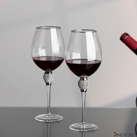 Rimmed Red Wine Glasses with Diamond Rhinestone Accent 18 oz, 10 Inches Tall Perfect Toasting Glasses for Bride and Groom Great for Party Wedding Anniversary and Special Occasion (Silver, Set of 2)