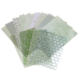 PATIKIL 7.1x5.2" Scrapbook Texture Paper Set, 15pcs Mixed Special Paper Mesh Fabric Craft Textured Paper Sheet for Journal Card Making DIY Decor Supply, Green