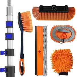 26Ft Reach Car Wash Kit with 5-20FT Telescopic Extension Pole, Car Wash Brush with Long Handle, Wheel Tire Brush, Car Wash Mop, Mitt, Squeegee for Cleaning Car, SUV, RV, Boats, Solar Panels