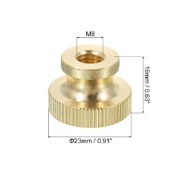 sourcing map Knurled Thumb Nuts, 3Pcs M8 x D23mm x H16mm Brass High Head Through Hole with Collar High Head Through Hole Round Knobs Fasteners for 3D Printer Parts, Machine Tools