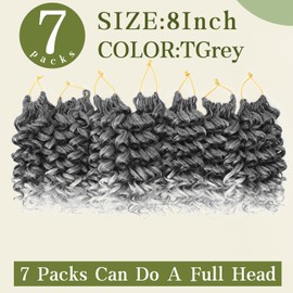 7 Packs Curly Crochet Hair for Black Women 8 Inch GOGO Curl Crochet Hair Deep Ocean Wave Crochet Hair Synthetic Bohemian Crochet Braids(8 inch, Tgray)