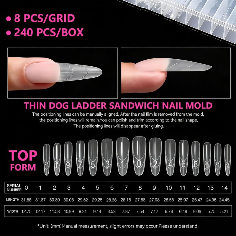 ZenithAura Original Sandwich Nail Form Dual Form 240 Pieces Almond