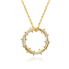 HELLOICE Crown Of Thorns with Cross Nails Pendant Iced Out Necklace for Women and Men 18K Gold Plated 5A CZ Necklace