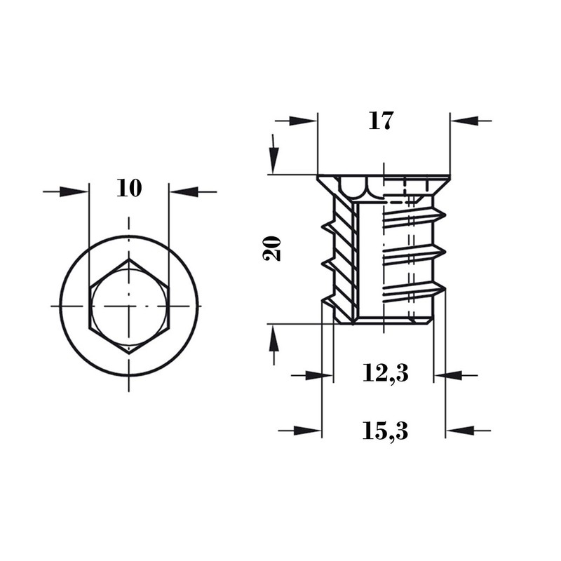 Mprofi MT® 20 x Screw-in Nuts M10 x 20 mm