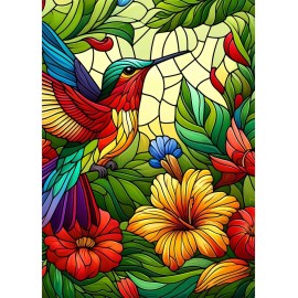 coastal rose Stained Glass 1000 Piece Puzzle for Hummingbird in Grass