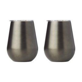 Cambridge Black Nickel Silversmiths 14-Ounce Brushed Double Wall Stemless All Purpose Wine Glass, Set of 2