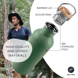 Bambaw Stainless Steel Water Bottle 1l, Green Water Bottle, Non-Insulated Water Bottle, Metal Water Bottle, BPA Free Water Bottle, Leakproof Water Bottle, Reusable Water Bottle – Sage Green