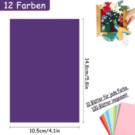 Coloured A6 Copier Paper, 100 Sheets of Coloured Paper, 10 Colours, 180 g/m², Handmade Origami Coloured Paper, for Scrapbooking, Card Making, Designing, Decorating, DIY Arts Crafts
