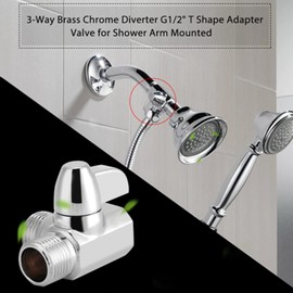 3 Way Shower Arm Diverter Valve G1/2 T Shape Adapter Valve for Hand Shower and Fixed Shower