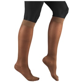 NuVein Sheer Compression Stockings, 15-20 mmHg Support, Women's Dot Pattern Nylons, Knee High, Closed Toe, Espresso, Large