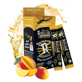 Rebellious Marvelous Mango Organic Drink Mix – Zero Calorie Energy Drink Mix | Monk Fruit & Green Tea Extract | L-Theanine + Natural Caffeine | 100% Plant-Based | Pack of 10 | Keto,Gluten-Free
