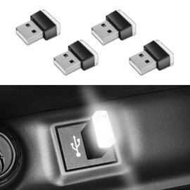 Wuyaoyao 4PCS USB LED Car Interior Atmosphere Lamp, Plug-in USB Interface Decor Lighting Kit, Portable Mini LED Ambient Night Light, Universal Car Accessories Ambient Light (White)