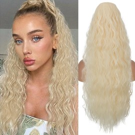 TESS Long Ponytail Hairpiece with Drawstring, 80 cm, Corn Wave Curly Synthetic Ponytail Extension, Hair Extension Clip in Hairpieces, Hair Braid for Women, Light Blonde