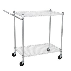 PioneerWorks PioneerWorks Commercial Grade Utility Cart - 2 Tires, Wire Rolling Cart with Handle Bar, Alloy Steel Food Storage Trolley, Low Handle