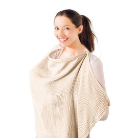 A Light Brown Item Breastfeeding Cover Nursing Cover, Breathable Muslin Cotton Baby Breast Feeding Covers With Adjustable Strap, Infant Car Seat Blanket And Stroller Coverall Up
