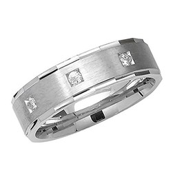 Heavy 925 Sterling Silver 6mm Bevelled Court Comfort Men/Ladies Wedding Band/Ring with Cubic Zirconia/CZ WJS14927RSQ