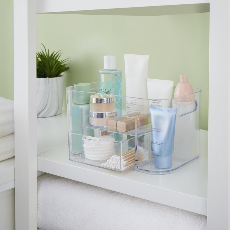STORi Bliss Clear Makeup Organizer for Countertop, Divided Bathroom Organizer