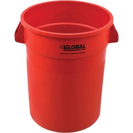 Global Industrial Commercial Round Trash Can, 32 Gallon Capacity, Plastic Garbage Can, Indoor and Outdoor Utility Trash Can, Red, 21-3/4"W x 27-1/2"H, No Lid