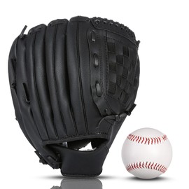 HolyElks Baseball Glove + Ball Sets, Softball Glove, Baseball Mitt, 10.5''-12.5'' for Youth Adult Training and Beginner Play, Synthetic Leather Softball Mitt, Right Hand Throw (Black, 10.5")