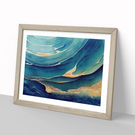 Artful Ocean Wave Abstract H1022 Framed Print for Living Room Bedroom Home Office Décor, Wall Art Picture Ready to Hang, Oak A4 Frame (34 x 25 cm)