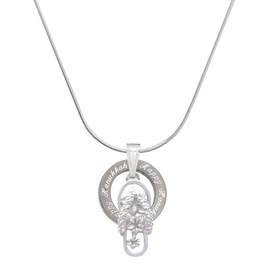 Delight Jewelry Silvertone White Open Plumeria Flower Flip Flop - Silvertone Happy Hanukkah Message Ring Necklace, 18"