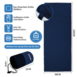 JAICOM Sleeping Bag, Ultralight Silk Sleeping Bag for Travel, 2-in-1 Sleeping Bag, Comfortable and Soft Sleeping Bag, Small Pack Size, Made of Microfibre, Ideal for Backpacking, Hotels