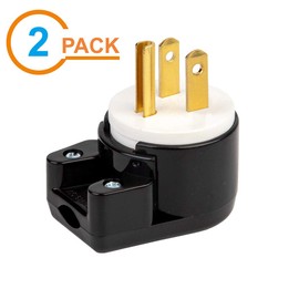 [2PACK] 90 Degree USA Canada Male Plug Nema 5-15P 3 Pole Angle DIY Plug, 15A 125V USA 3Pin Right Angle AC Plug, Nema 5-15P Angled Rewireable AC Plug,12 Direction Male US 3Pole AC Connector, Black