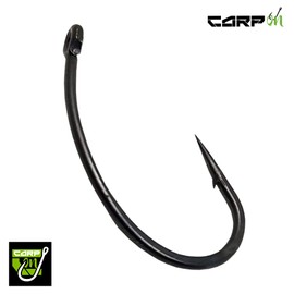 Carp On - Pack of 10 Eyed Fishing Hooks Made From Teflon Coated Carbon Steel - CURVED SHANK Micro Barbed Classic Design – (10 x Size 6) [14-7106]