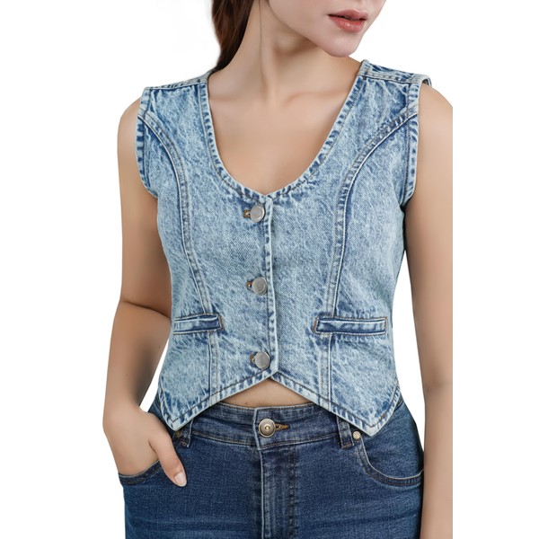 MelloShe Women’s Cropped Denim Vest – Sleeveless V Neck Jean