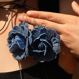 Denim Flower Earrings for Women Blue Floral Dangle Jewelry Accessories Boho Jewelry Gifts