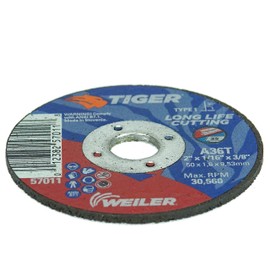 Weiler 57011 2-Inch Cutting Wheel, Tiger AO Steel/Metal Long Life, Performance Cutting, 1/16" A36T Type 1 3/8" Arbor (Pack of 100)