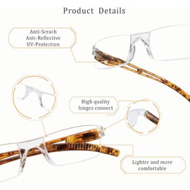 LifeArt Blue Light Blocking Reading Glasses, 2 or 4-Pack Men’s and Women’s Rectangular Frame, Anti-Reflective Lenses, +1.25Magnifaction