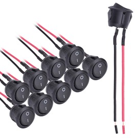 APIELE 10Pcs Rocker Switch ON Off KCD1 Mini Round Toggle Switch SPST 2Pin Snap-in Design Car Boat Automotive with Wires Pre-Wired AC 6A/250V 10A/125V 12VDC