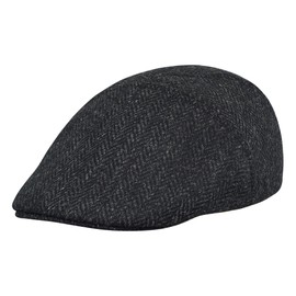 Sterkowski Ivy Five Cap, Harris Tweed Peaked Cap for Men and Women, Elegant Practical Flat Cap, Black/Charcoal Herringbone