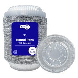 EJY IMPORT Round Disposable Aluminum Foil Pans With Clear Dome Lids (50, 7" Pan W/Dome Lids Set)