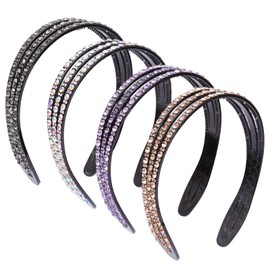 Cutewing Rhinestone Headbands for Women Girls Sparkle Wide Headband with Teeth Fashion Non Slip Hairbands Comfort High Elastic Plastic Hair Hoop Bling Hair Accessories with 4PCS