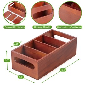 DRASTAR Seasoning Packet Organizer, Wood Kitchen Pantry Organizers and Storage Bin, Sauce Packet Organizer, Snack & Spice Organization for Cabinet, Brown