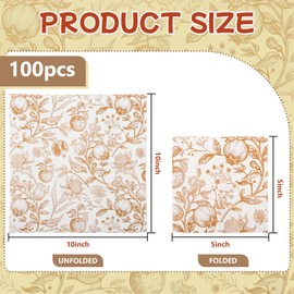 100 Floral Paper Napkins Gold Flowers Birds Fruits Disposable Cocktail Napkins Vintage Japanese Branches Leaves Hand Towels for Birthday Fall Harvest Party Supplies