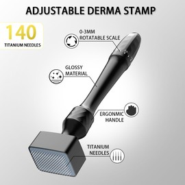 Derma Stamp for Women and Men Derma Roller 0.25-3MM for Hair Beard Facial Skin Face Adjustable 140 Titanium