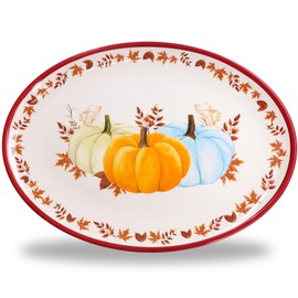 WorldBazaar Fall Pumpkin Platter Reusable Melamine Turkey Serving Tray 12 x 16 Large Thanksgiving Oval Plate Gift Servware Food Container