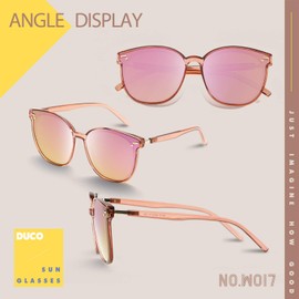 DUCO Fashion Round Vintage Retro Shades Sunglasses for Women W017 (Transparent Pink)