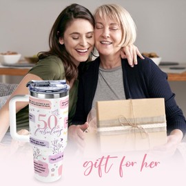 Pozetazas 50th Birthday Gifts for Her, 40oz Tumbler, 50 Year Old Gifts for Women, Idea Gift for 50th Birthday, 50 And Fabulous Gift Travel Cup for Wife, Mom, Sister, Aunt