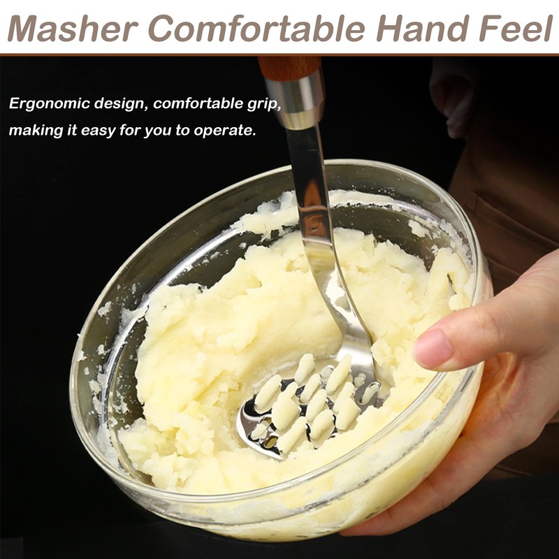 NJJYBROS Potato Masher, Stainless Steel Anti-Slip Handle Mashed Potatoes Masher
