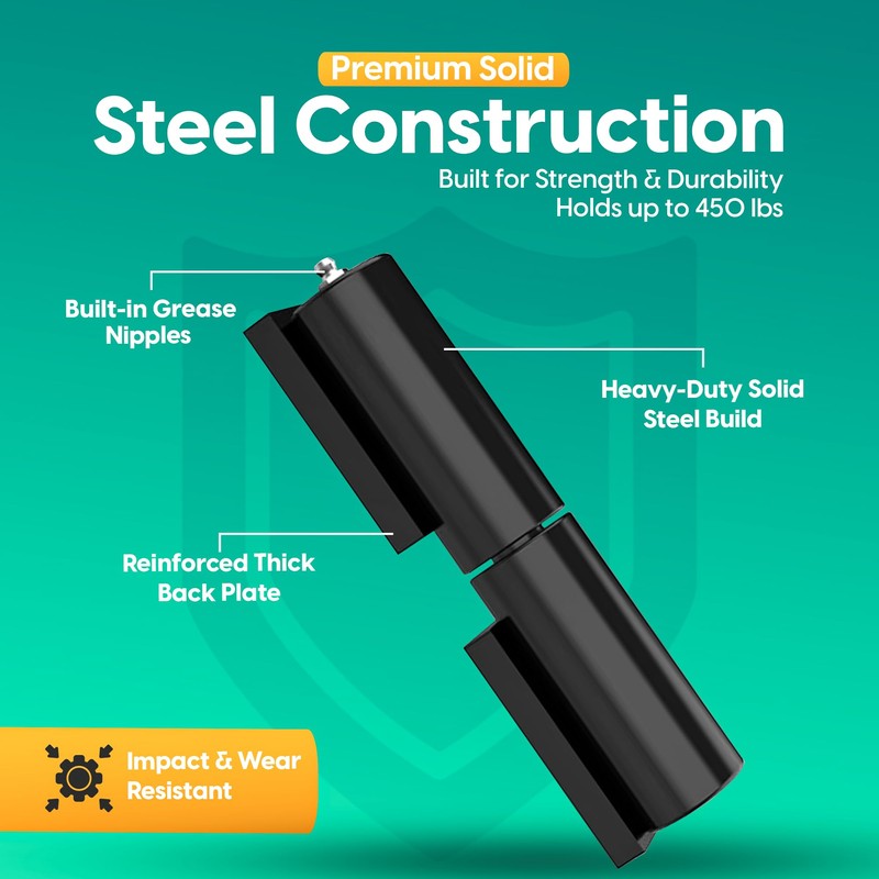 7" Heavy Duty Weld On Hinges for Metal, Black Barrel