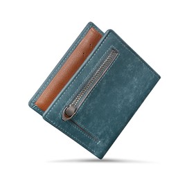 Kawaoto Men's Bifold Wallet, Thin Pueblo Leather, Genuine Leather, Compact, Small, YKK Zipper, Thin, Made by Top Leather Artisans, navy blue