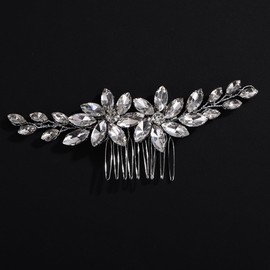 Wekicici Crystal Bridal Hair Comb Silver Rhinestone Hair Piece with Flower Headpiece Bride Rhinestone Wedding Hair Comb for Women Party Prom Wedding Hair Accessories