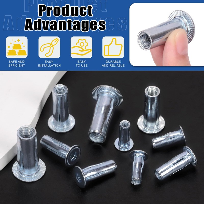 Glarks 20pcs M5 Multi-Grip Rivet Nuts Set White Zinc Plated