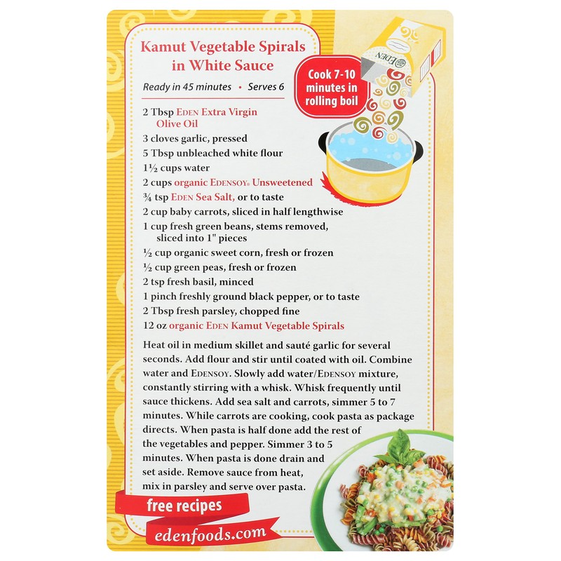 Eden Organic Kamut Vegetable Spirals, 12 oz, 100% Whole Grain,