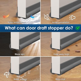 Door Draft Stopper, 36" Cuttable Door Sweep for Bottom of Door, Under Door Draft Blocker Insulator, Weather Stripping Door Seal, Door Gap Filler Soundproof, Dust Blocker, Noise Stopper (Grey, 36")